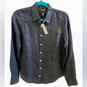 J Crew Womens Baird McNutt Irish Linen Shirt Size 4 Black Button Up Long Sleeves
